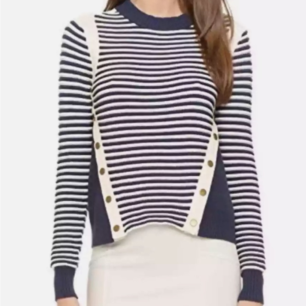 Veronica Beard Stripe Milou Ottoman Snap Mock Neck sweater. Sz Small - Picture 2 of 9
